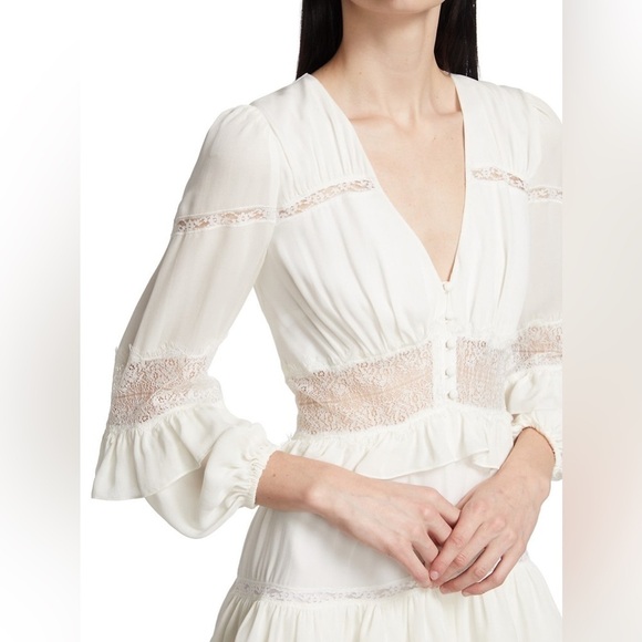 CINQ A SEPT Sanya Ruffled Silk & Lace ivory Dress 2 NWOT - Picture 3 of 12